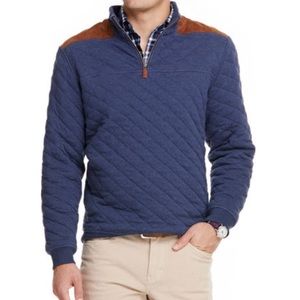 Vineyard Vines Mens Quilted Suede Pullover Half Zip Blue L